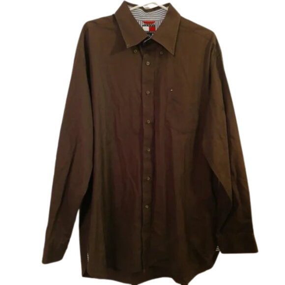 Tommy Hilfiger Men's Dark Brown Casual Button Down Shirt Size XL - Picture 4 of 6